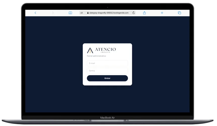 Tela de acesso ao painel administrativo, com e-mail e senha